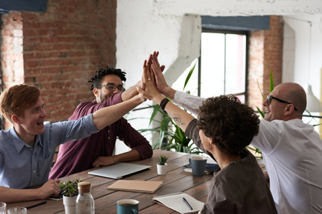 High-five are a safe form of touch in a professional setting. 